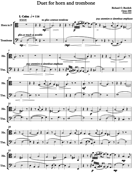 Richard Burdick's horn and trombone duet Opus 288 page 1
