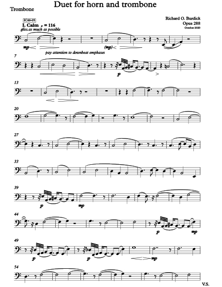 Richard Burdick's horn and trombone duet Opus 288 hron part page 1