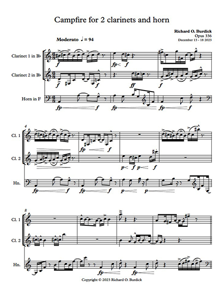 Campfire Trio sheet music, Op. 336 page one
