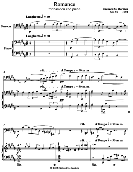 First page of music cover for Romance for Bassoon & Piano