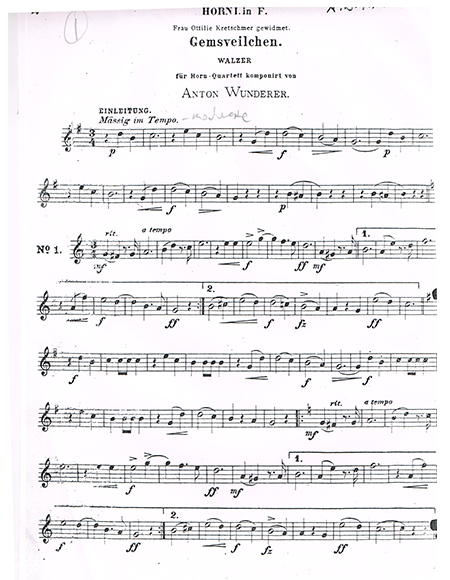 Anotn Wundrerer Horn One Movement One horn part that was used in Richard Burdick's CD101