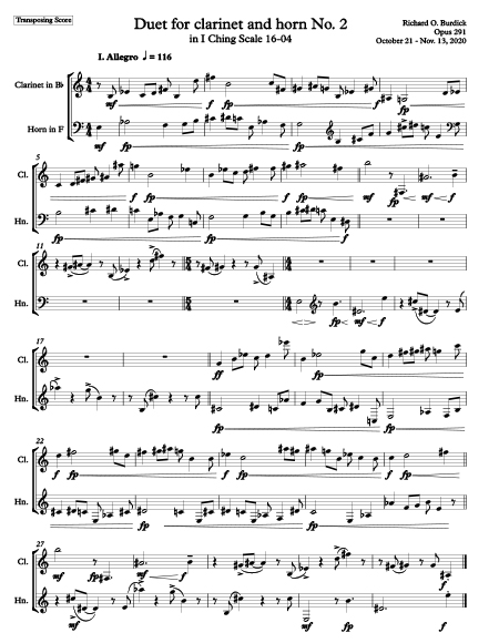 Brdick's Due for Horn & Clarinet score page 1