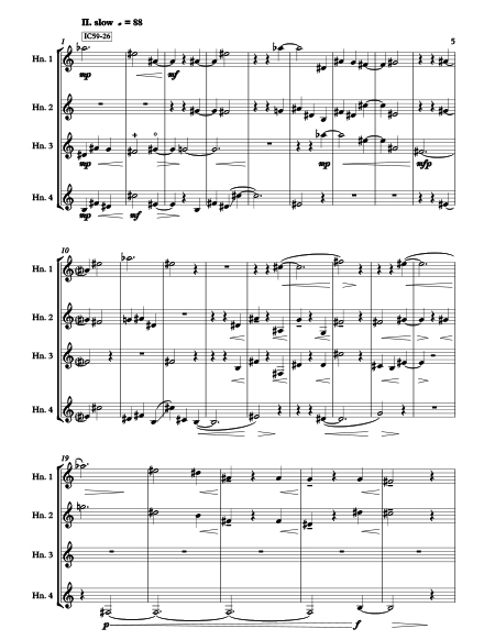 Sheet music for RIchard Burdick's Horn Quartet No. 9, Op. 306 movement two page 2