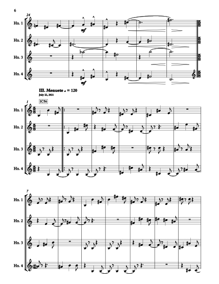 Sheet music for RIchard Burdick's Horn Quartet No. 9, Op. 306 movement three page 3